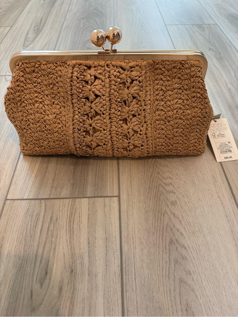 NWT A New Day Straw Kiss Lock Clutch Bag - Picture 6 of 7